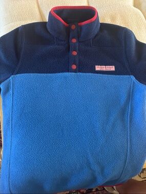 Vineyard Vines Navy & Bright Blue Fleece Pullover with Pink Trim